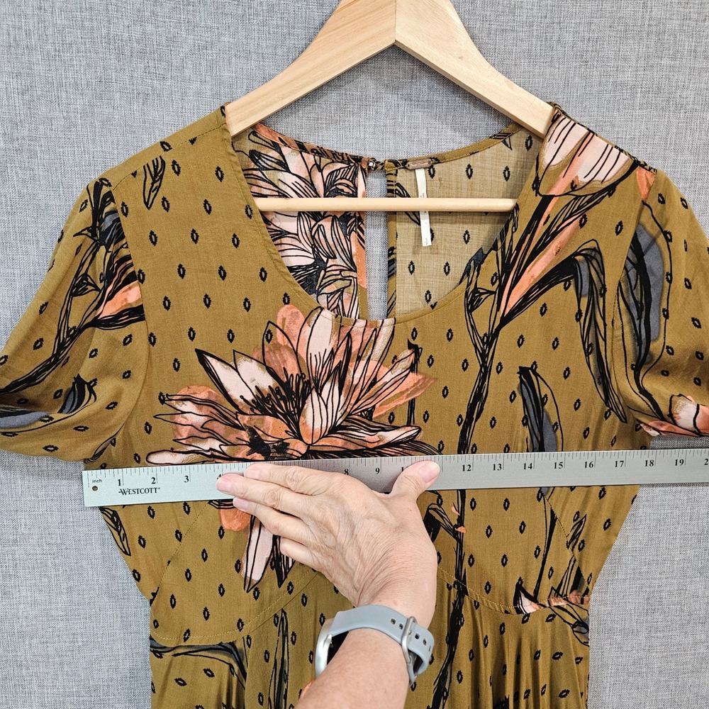 Free People First Kiss Floral Maxi Dress Small Long Sleeve Boho Goldenrod Multi - Picture 10 of 16